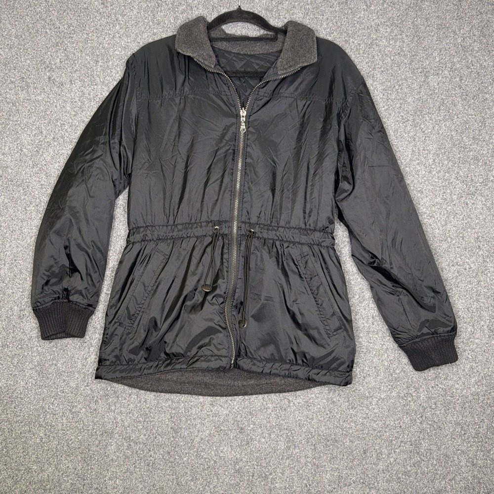 Mulberry Street Womens S Reversible Fleece Nylon Jacket Black Gray Puffer